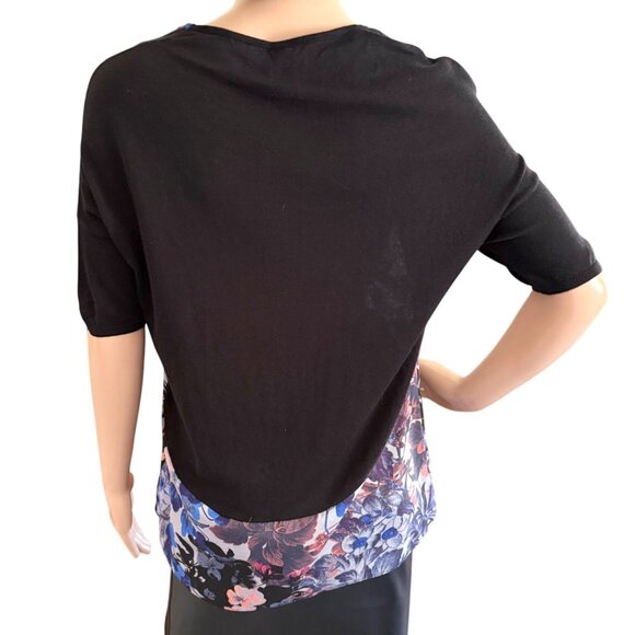 Anthropologie Meadow Rue Top Size Small Floral Knit Mixed Media Black Blue Coral - Picture 4 of 13